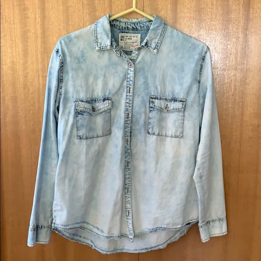 Denim look button down